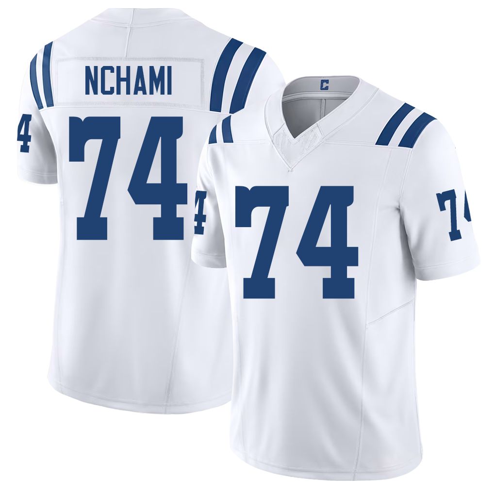 Indianapolis #74 Nchami Player Football V Neck Short Sleeve White Jersey Durell For Men Youth Women Gift