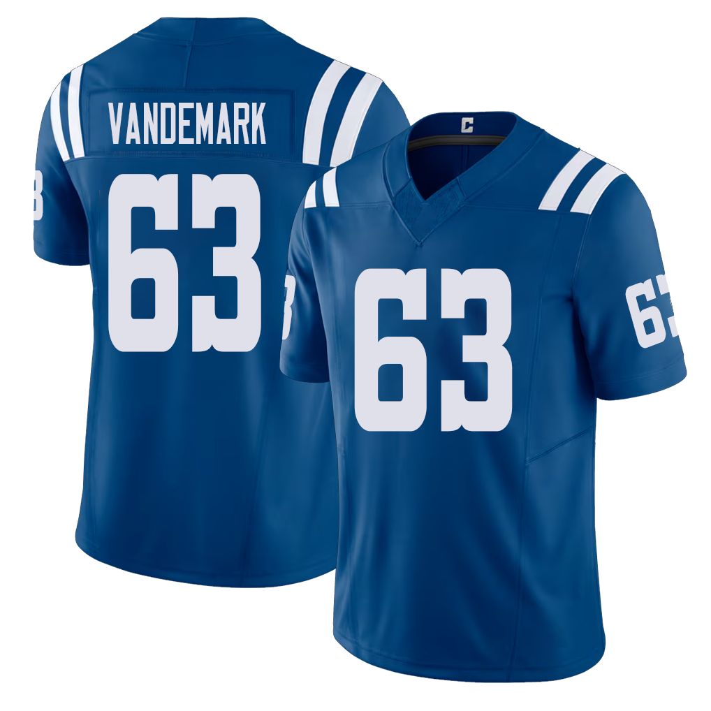Indianapolis #63 VanDeMark Player Football V Neck Short Sleeve Royal Jersey Geno For Men Youth Women Gift