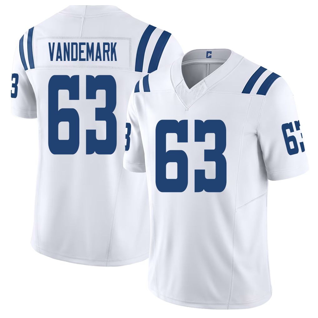 Indianapolis #63 VanDeMark Player Football V Neck Short Sleeve White Jersey Geno For Men Youth Women Gift