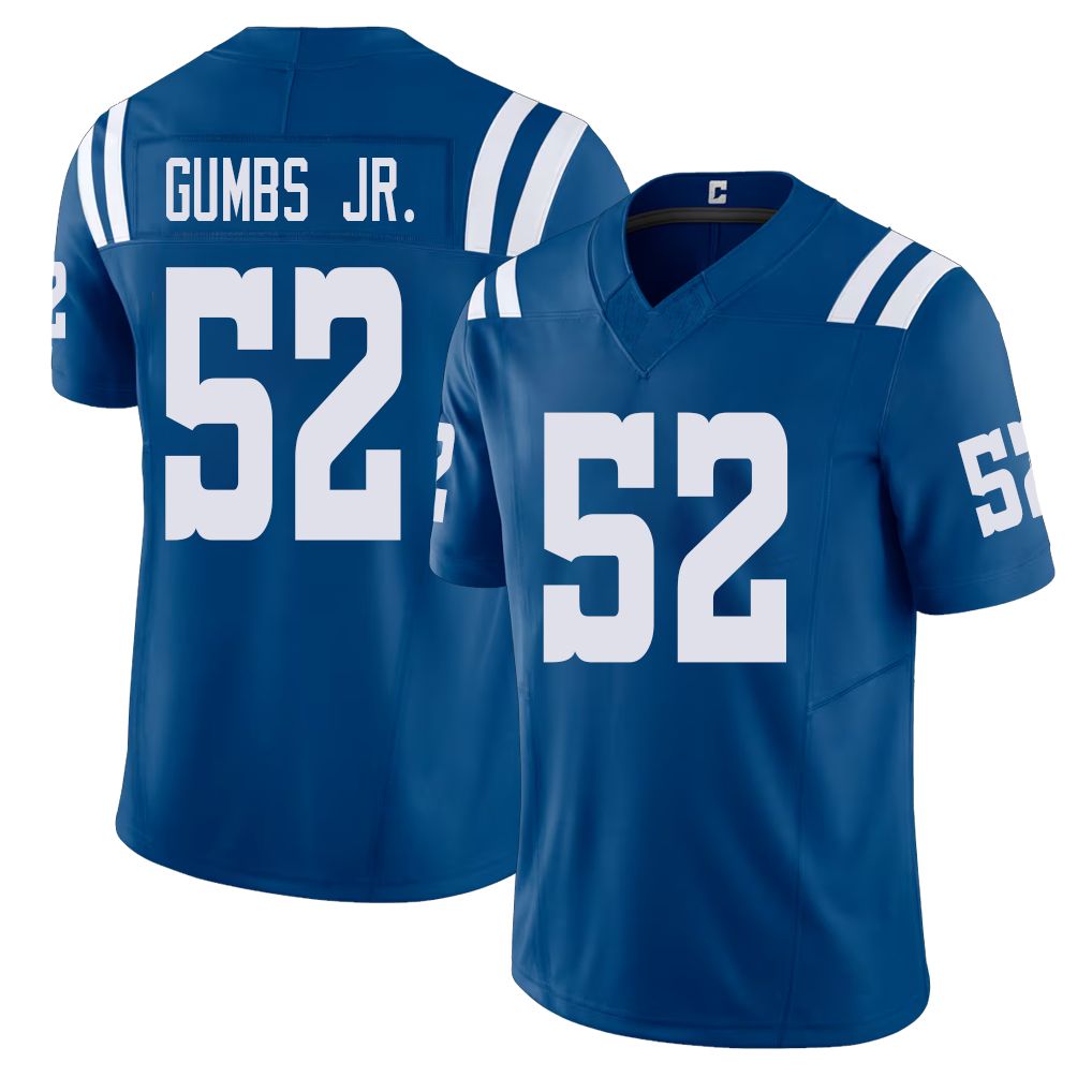 Indianapolis #52 Gumbs Jr. Player Football V Neck Short Sleeve Royal Jersey George For Men Youth Women Gift