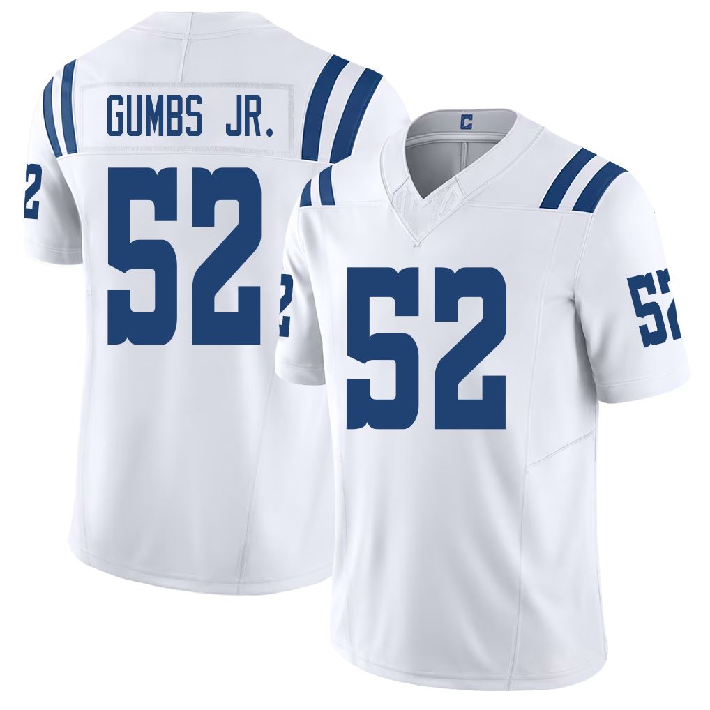Indianapolis #52 Gumbs Jr. Player Football V Neck Short Sleeve White Jersey George For Men Youth Women Gift