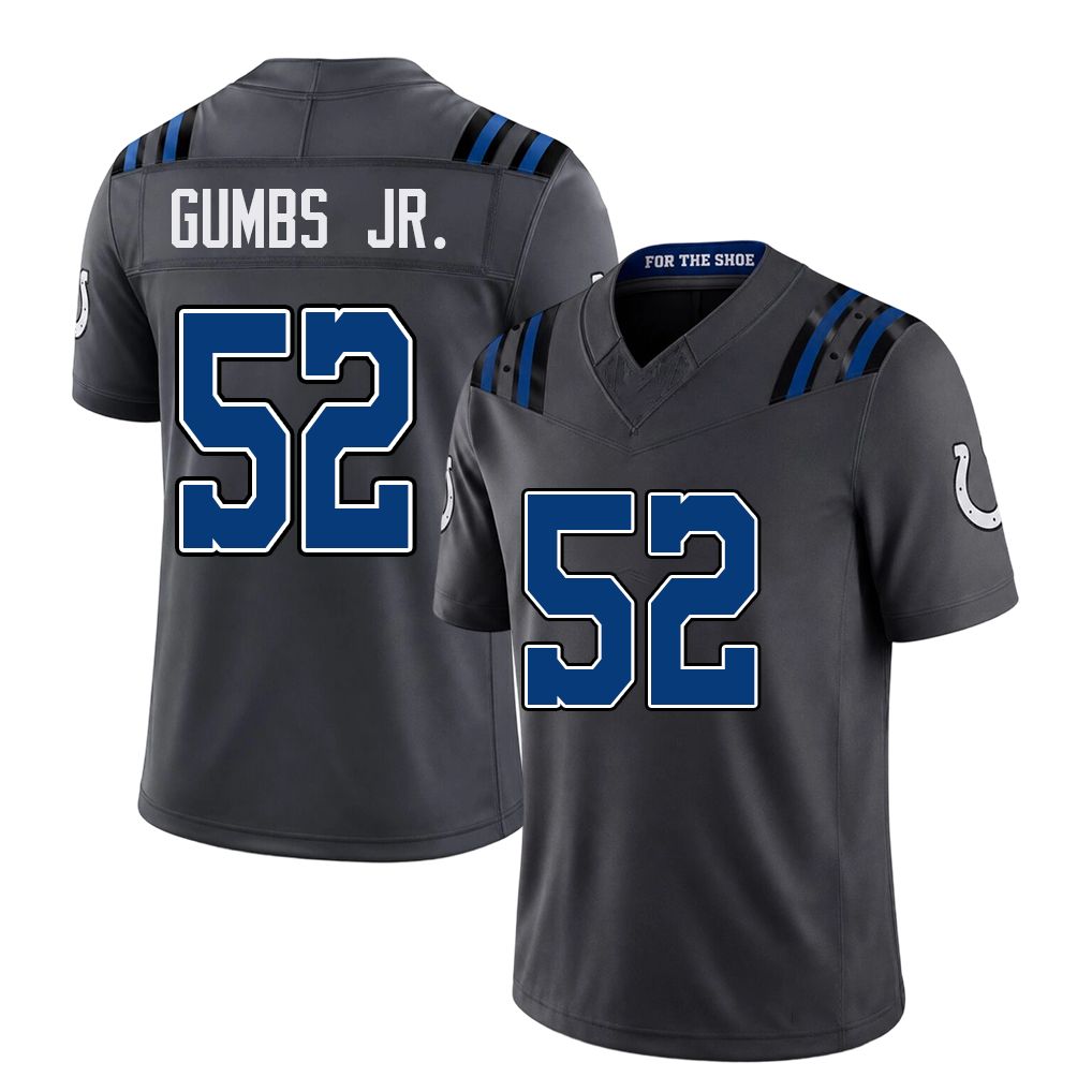 Indianapolis #52 Gumbs Jr. Player Football V Neck Short Sleeve Anthracite Jersey George For Men Youth Women Gift