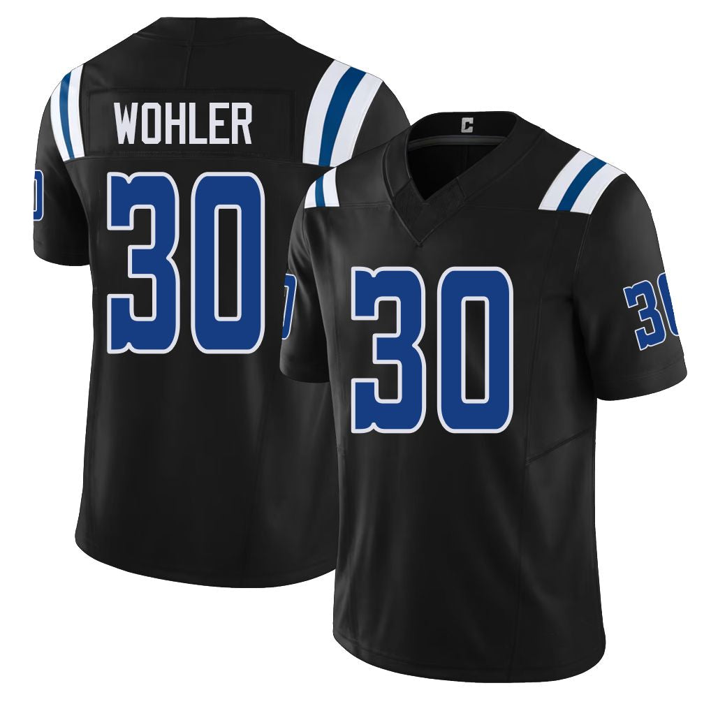 Indianapolis #30 Wohler Player Football V Neck Short Sleeve Black Jersey Hunter For Men Youth Women Gift