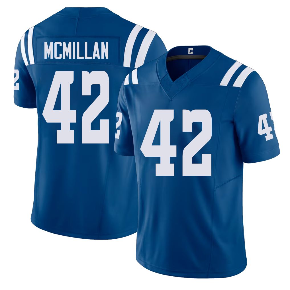 Indianapolis #42 McMillan Player Football V Neck Short Sleeve Royal Jersey Jai'Onte' For Men Youth Women Gift