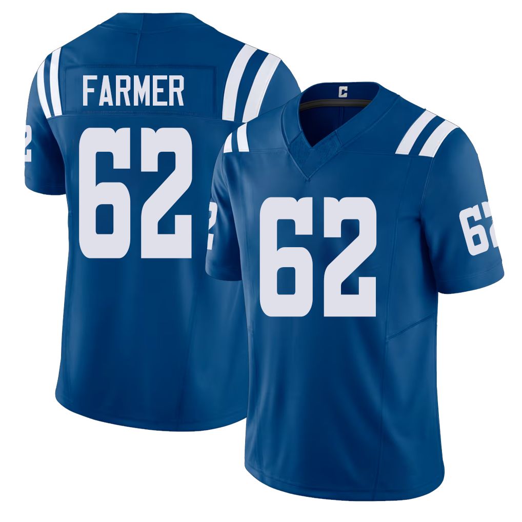 Indianapolis #62 Farmer Player Football V Neck Short Sleeve Royal Jersey Jalen For Men Youth Women Gift