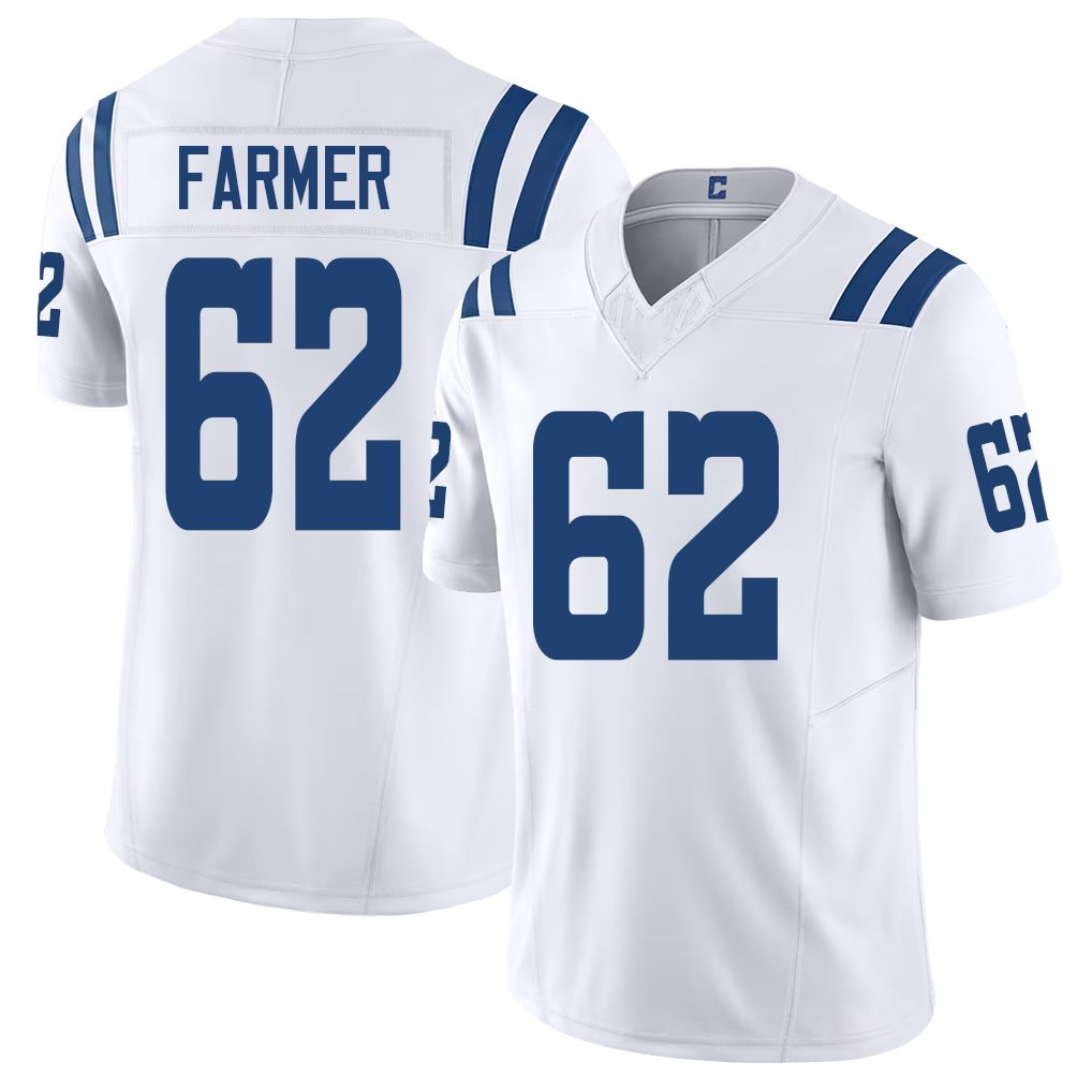 Indianapolis #62 Farmer Player Football V Neck Short Sleeve White Jersey Jalen For Men Youth Women Gift
