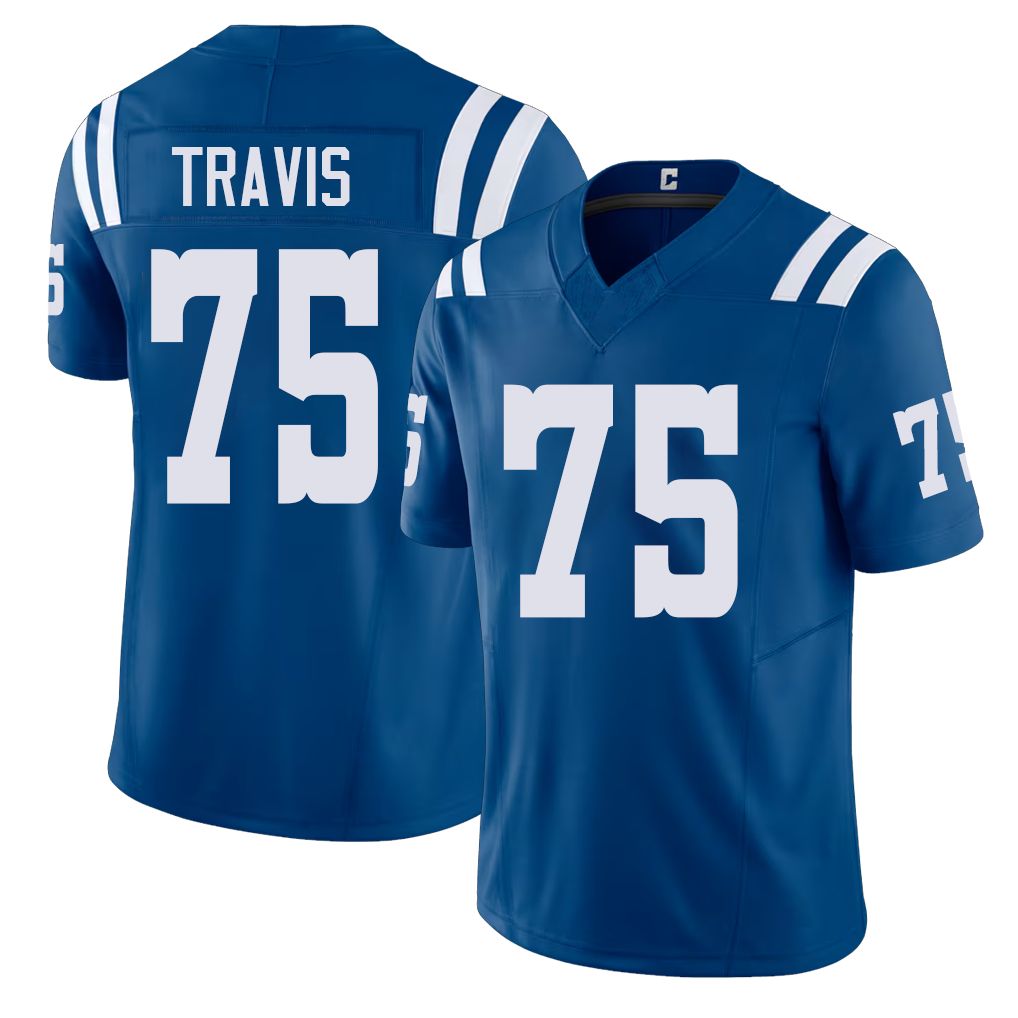 Indianapolis #75 Travis Player Football V Neck Short Sleeve Royal Jersey Jalen For Men Youth Women Gift