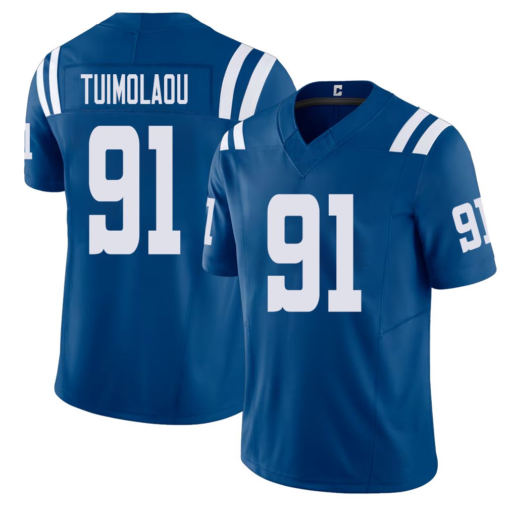 Indianapolis #91 Tuimolaou Player Football V Neck Short Sleeve Royal Jersey Jaylahn For Men Youth Women Gift