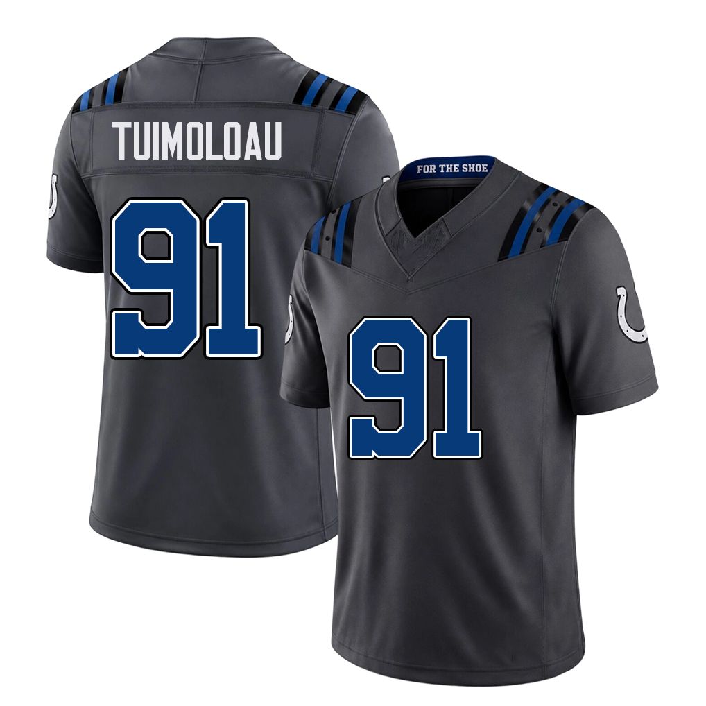 Indianapolis #91 Tuimolaou Player Football V Neck Short Sleeve Anthracite Jersey Jaylahn For Men Youth Women Gift