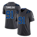 Indianapolis #91 Tuimolaou Player Football V Neck Short Sleeve Anthracite Jersey Jaylahn For Men Youth Women Gift