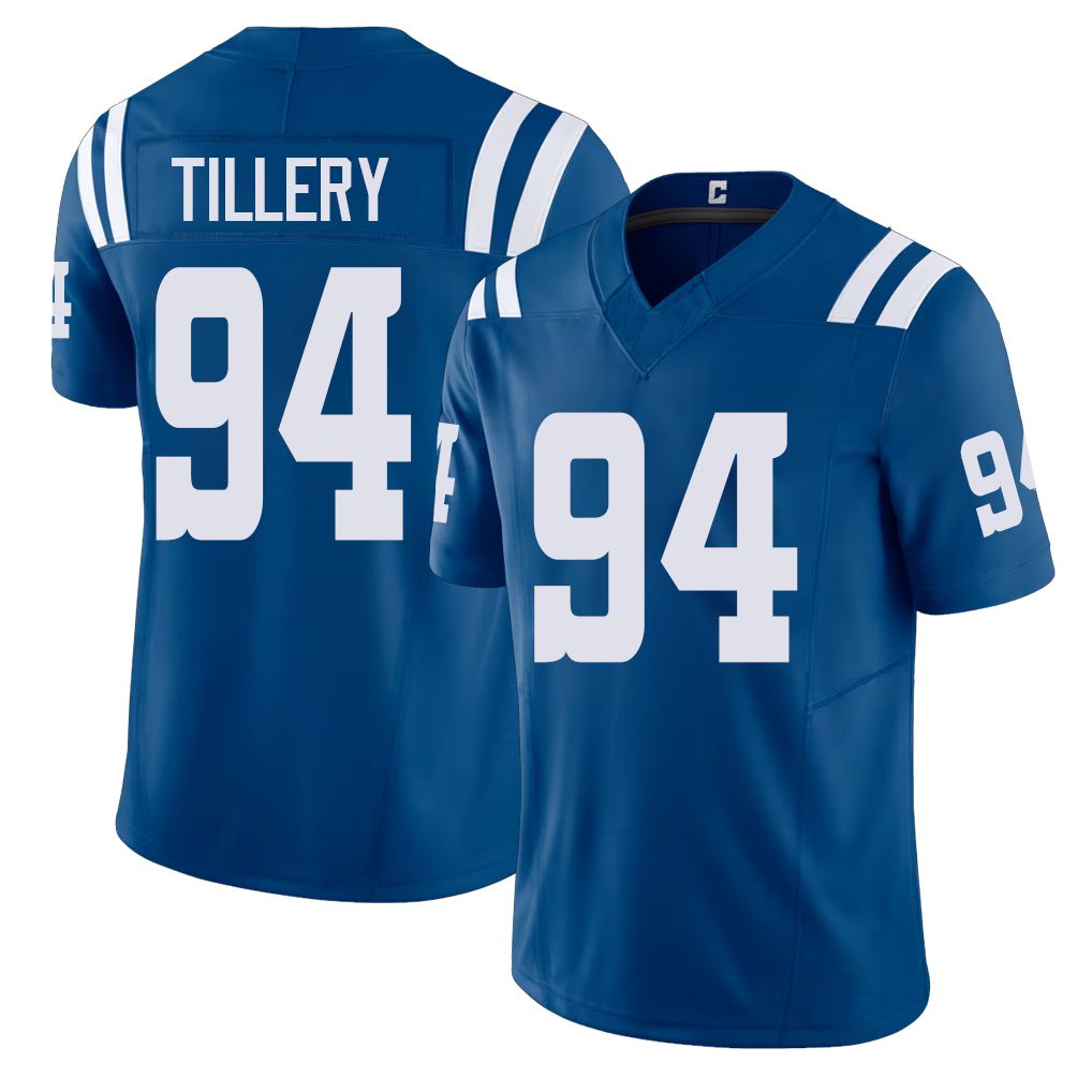 Indianapolis #94 Tillery Player Football V Neck Short Sleeve Royal Jersey Jerry For Men Youth Women Gift