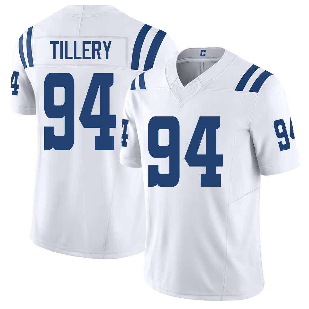Indianapolis #94 Tillery Player Football V Neck Short Sleeve White Jersey Jerry For Men Youth Women Gift