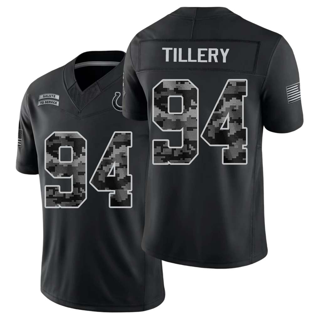 Indianapolis #94 Tillery Player Football V Neck Short Sleeve Black Jersey Jerry For Men Youth Women Gift