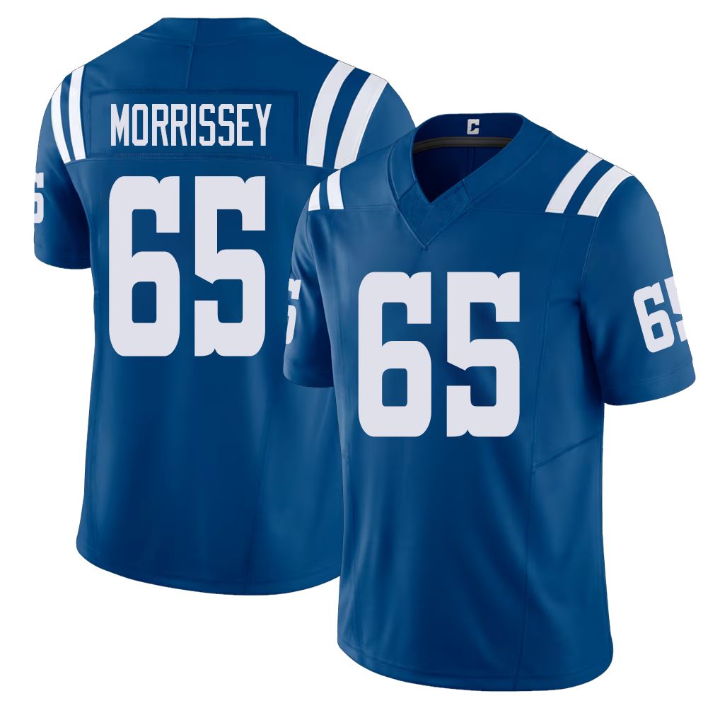 Indianapolis #65 Morrissey Player Football V Neck Short Sleeve Royal Jersey Jimmy For Men Youth Women Gift