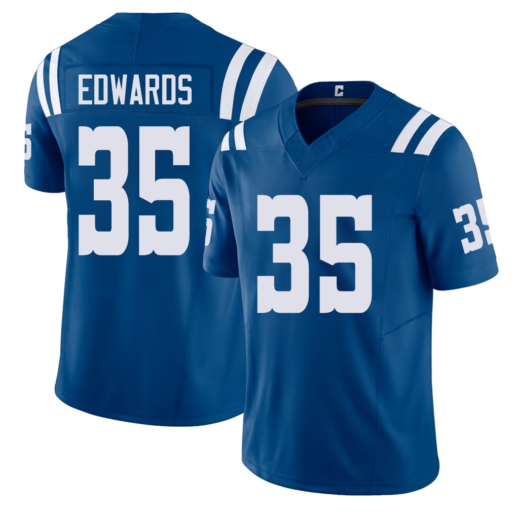 Indianapolis #35 Edwards Player Football V Neck Short Sleeve Royal Jersey Johnathan For Men Youth Women Gift