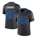 Indianapolis #35 Edwards Player Football V Neck Short Sleeve Anthracite Jersey Johnathan For Men Youth Women Gift