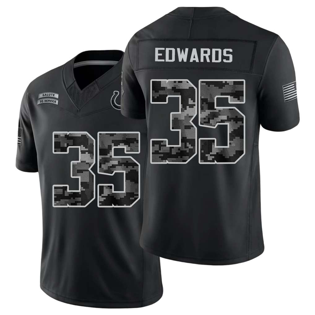 Indianapolis #35 Edwards Player Football V Neck Short Sleeve Black Jersey Johnathan For Men Youth Women Gift