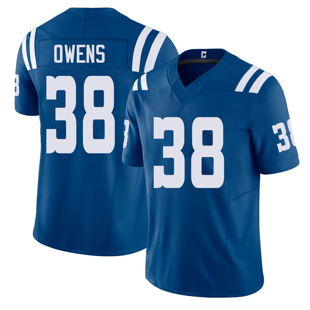 Indianapolis #38 Owens Player Football V Neck Short Sleeve Royal Jersey Jonathan For Men Youth Women Gift