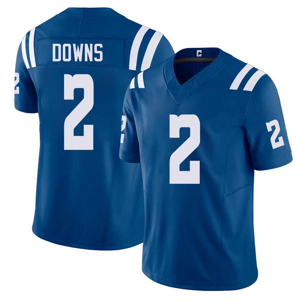 Indianapolis #2 Downs Player Football V Neck Short Sleeve Royal Jersey Josh For Men Youth Women Gift