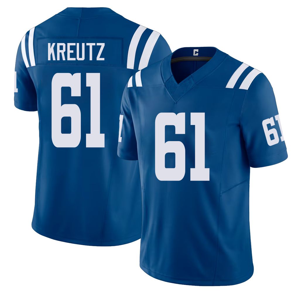 Indianapolis #61 Kreutz Player Football V Neck Short Sleeve Royal Jersey Josh For Men Youth Women Gift