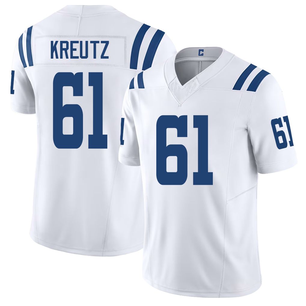 Indianapolis #61 Kreutz Player Football V Neck Short Sleeve White Jersey Josh For Men Youth Women Gift