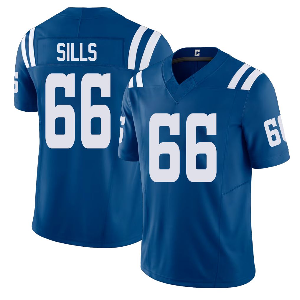 Indianapolis #66 Sills Player Football V Neck Short Sleeve Royal Jersey Josh For Men Youth Women Gift