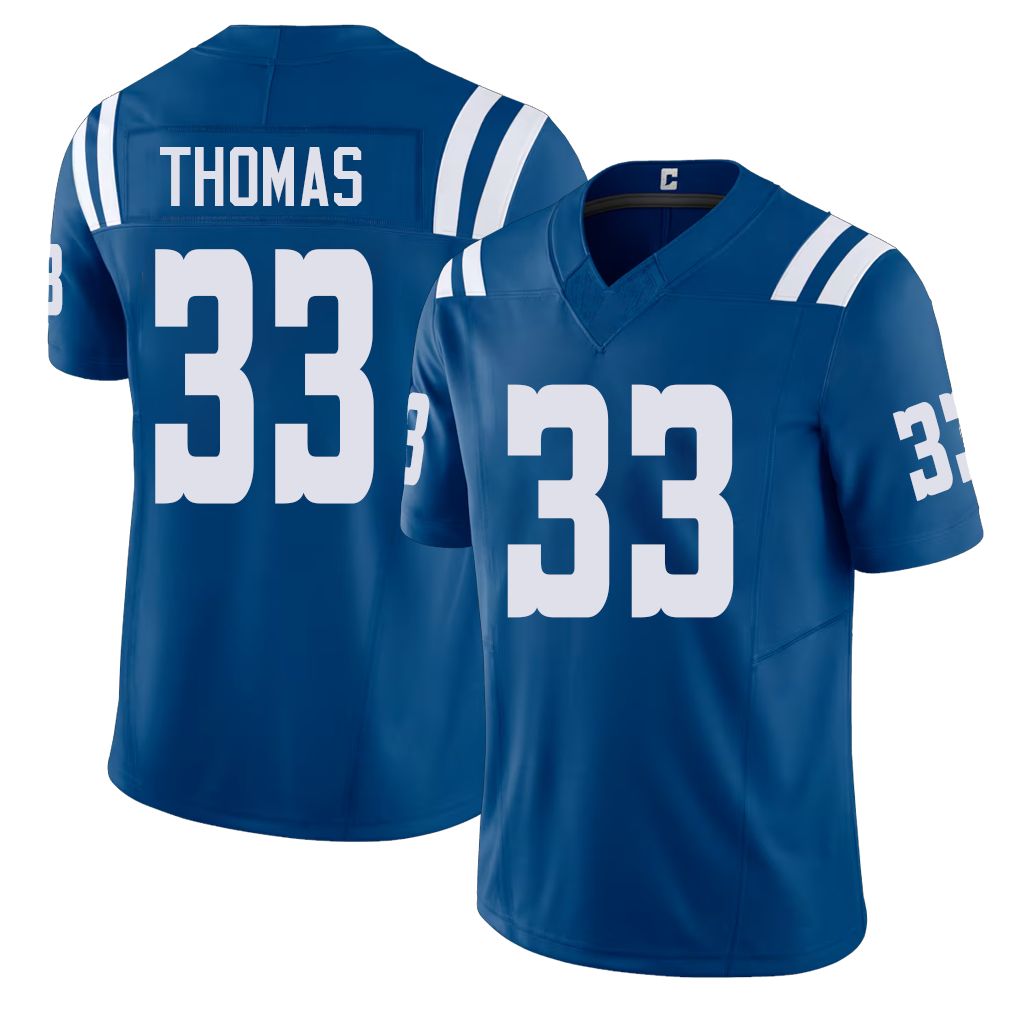 Indianapolis #33 Thomas Player Football V Neck Short Sleeve Royal Jersey Juanyeh For Men Youth Women Gift