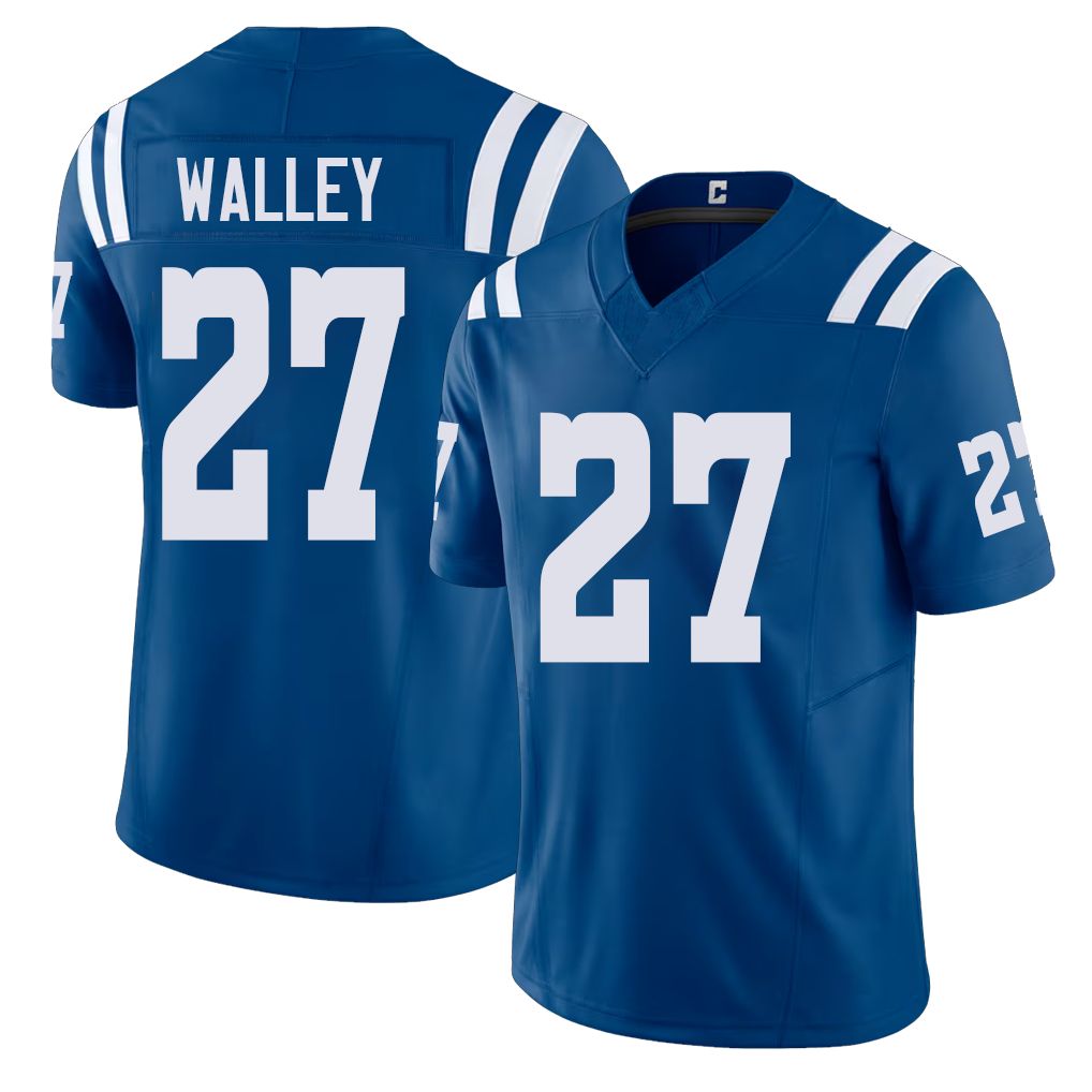 Indianapolis #27 Walley Player Football V Neck Short Sleeve Royal Jersey Justin For Men Youth Women Gift