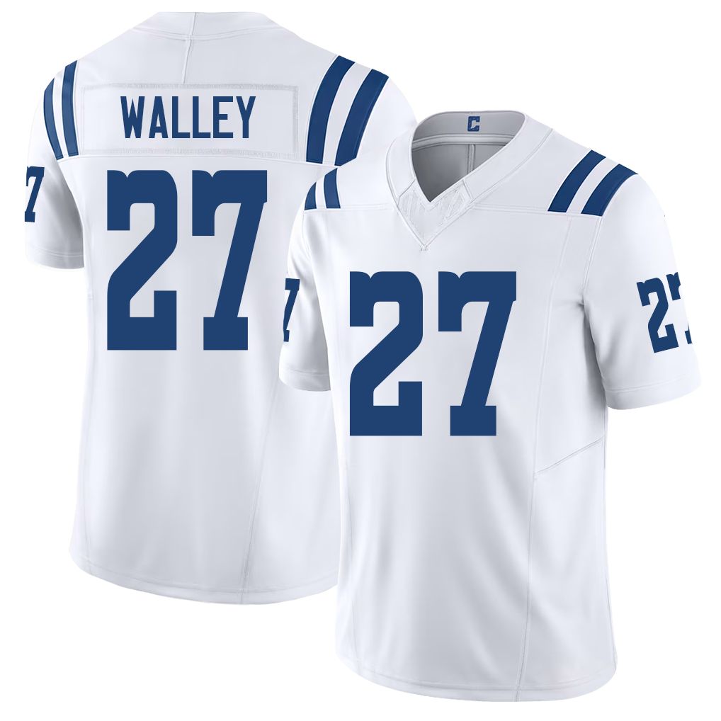 Indianapolis #27 Walley Player Football V Neck Short Sleeve White Jersey Justin For Men Youth Women Gift