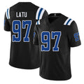 Indianapolis #97 Latu Player Football V Neck Short Sleeve Black Jersey Laiatu For Men Youth Women Gift
