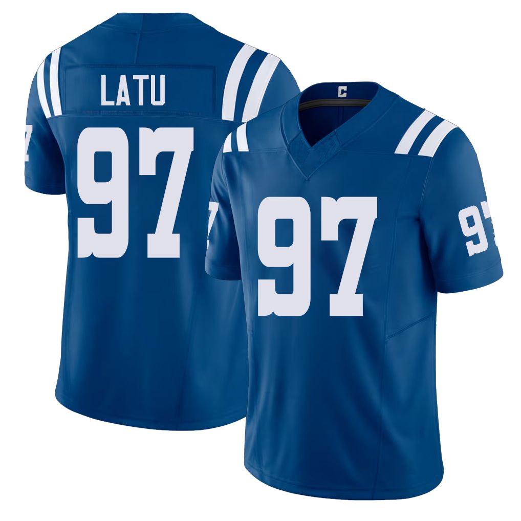 Indianapolis #97 Latu Player Football V Neck Short Sleeve Royal Jersey Laiatu For Men Youth Women Gift