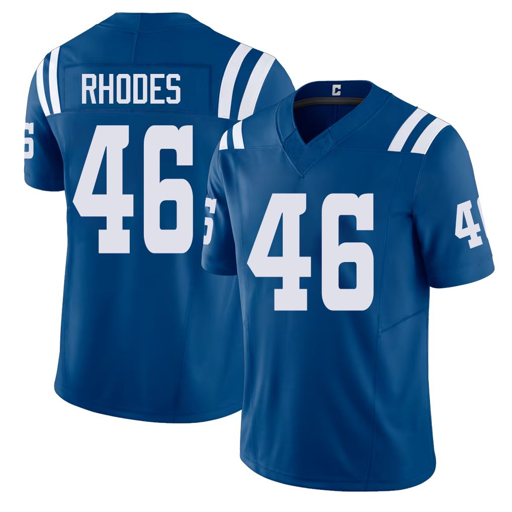 Indianapolis #46 Rhodes Player Football V Neck Short Sleeve Royal Jersey Luke For Men Youth Women Gift