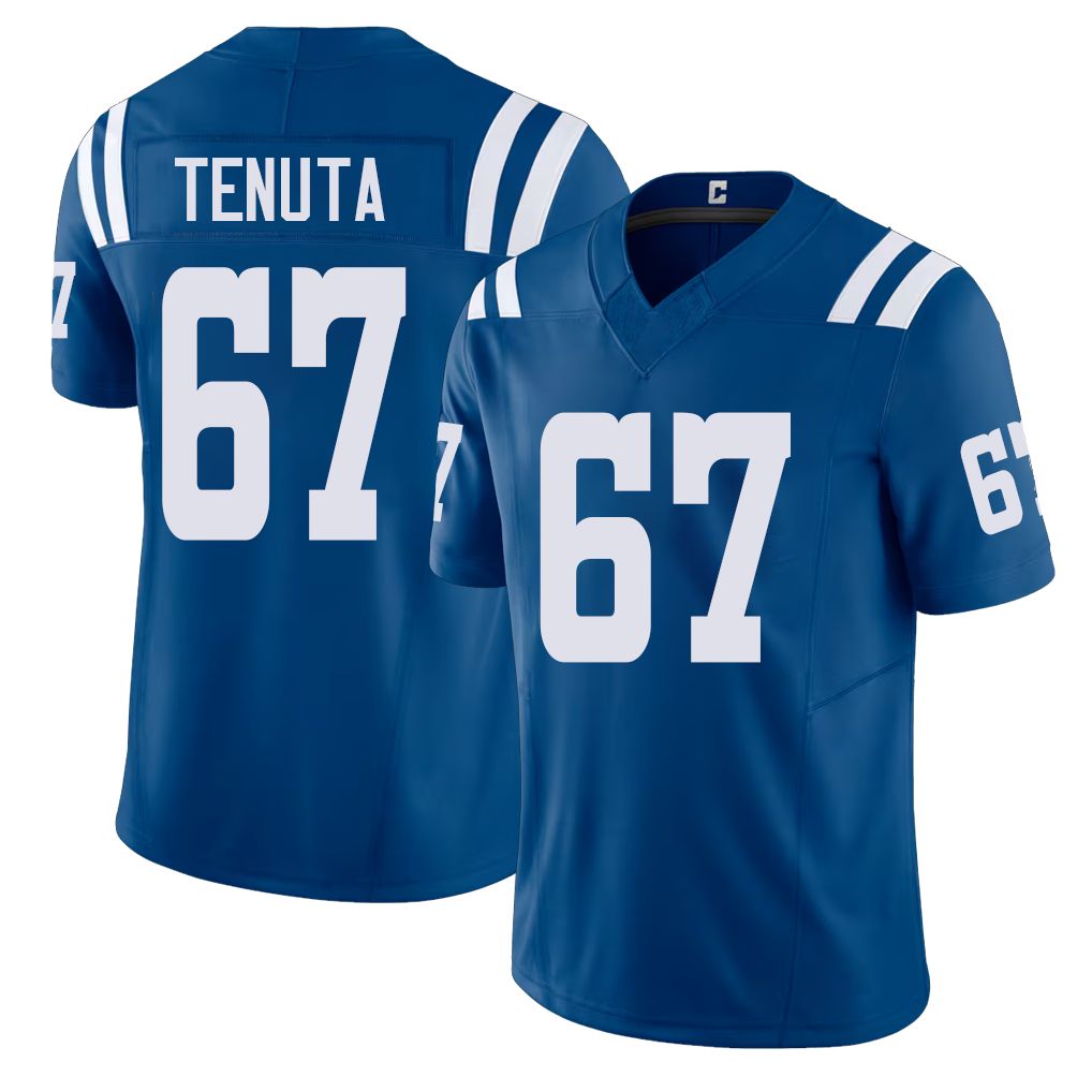 Indianapolis #67 Tenuta Player Football V Neck Short Sleeve Royal Jersey Luke For Men Youth Women Gift