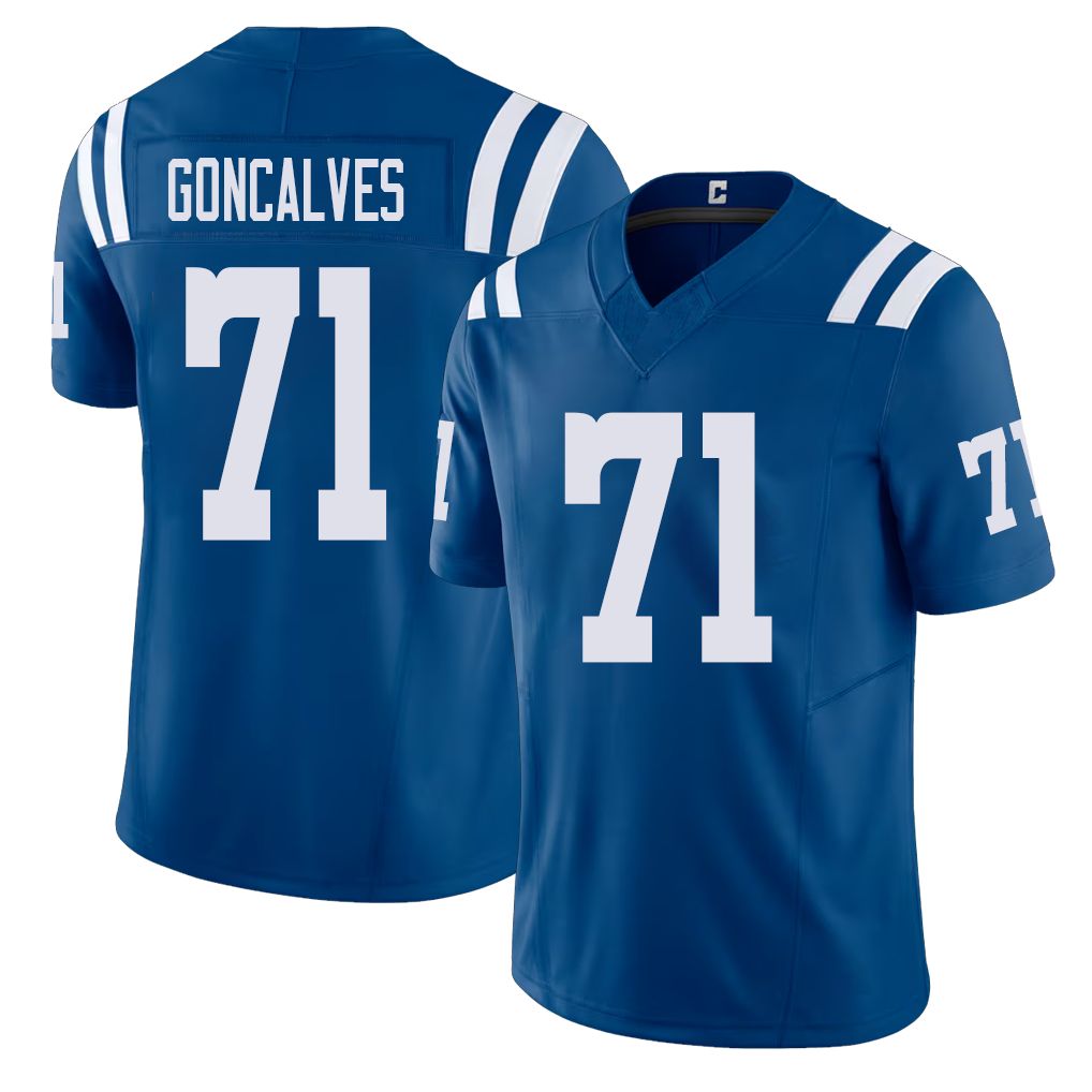 Indianapolis #71 Goncalves Player Football V Neck Short Sleeve Royal Jersey Matt For Men Youth Women Gift
