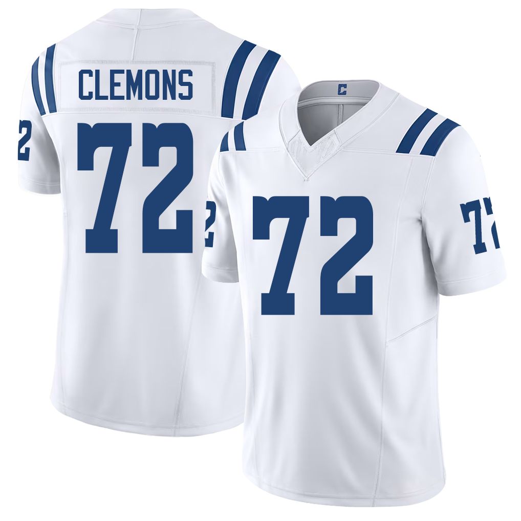 Indianapolis #72 Clemons Player Football V Neck Short Sleeve White Jersey Micheal For Men Youth Women Gift