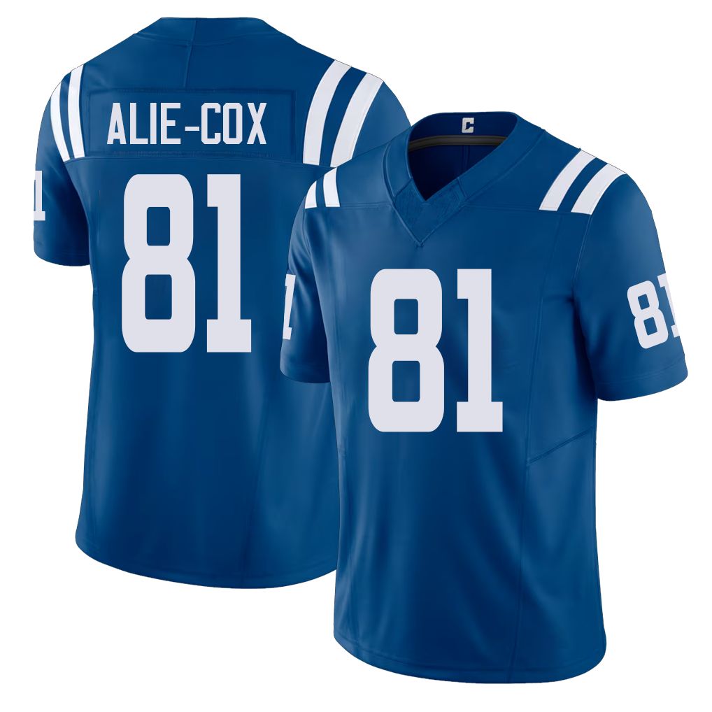 Indianapolis #81 Alie-Cox Player Football V Neck Short Sleeve Royal Jersey Mo For Men Youth Women Gift