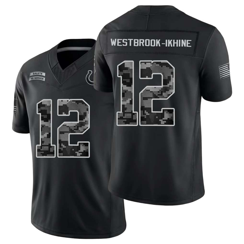 Indianapolis #12 Westbrook-Ikhine Player Football V Neck Short Sleeve Black Jersey Nick For Men Youth Women Gift