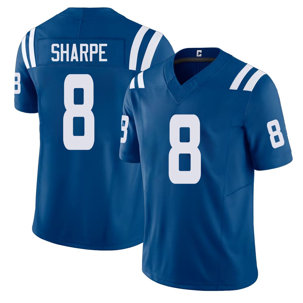 Indianapolis #8 Sharpe Player Football V Neck Short Sleeve Royal Jersey Raylen For Men Youth Women Gift