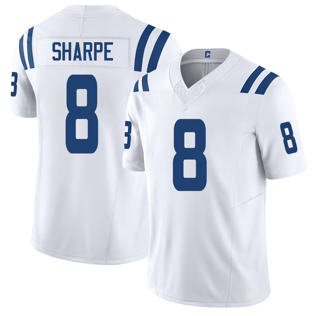 Indianapolis #8 Sharpe Player Football V Neck Short Sleeve White Jersey Raylen For Men Youth Women Gift