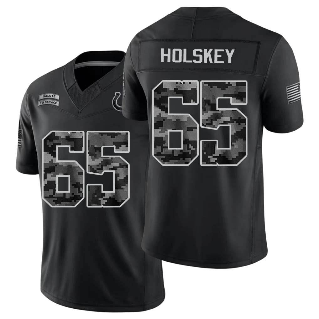 Indianapolis #65 Holskey Player Football V Neck Short Sleeve Black Jersey Reid For Men Youth Women Gift