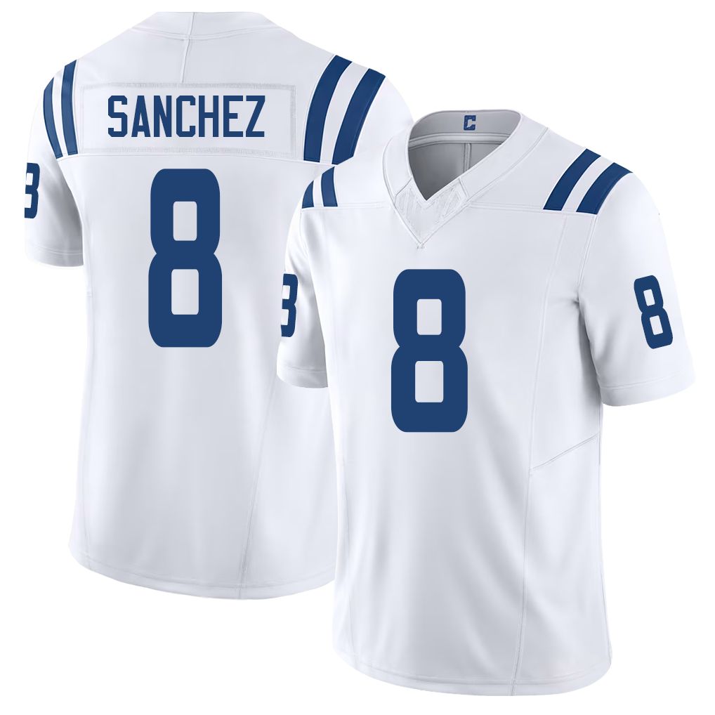 Indianapolis #8 Sanchez Player Football V Neck Short Sleeve White Jersey Rigoberto For Men Youth Women Gift