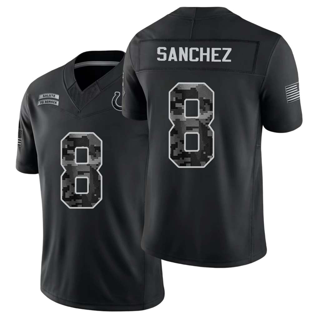 Indianapolis #8 Sanchez Player Football V Neck Short Sleeve Black Jersey Rigoberto For Men Youth Women Gift
