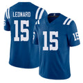 Indianapolis #15 Leonard Player Football V Neck Short Sleeve Royal Jersey Riley For Men Youth Women Gift