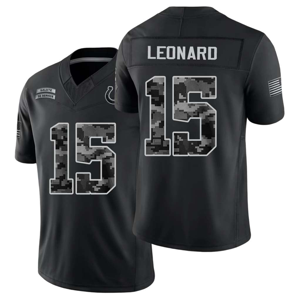 Indianapolis #15 Leonard Player Football V Neck Short Sleeve Black Jersey Riley For Men Youth Women Gift