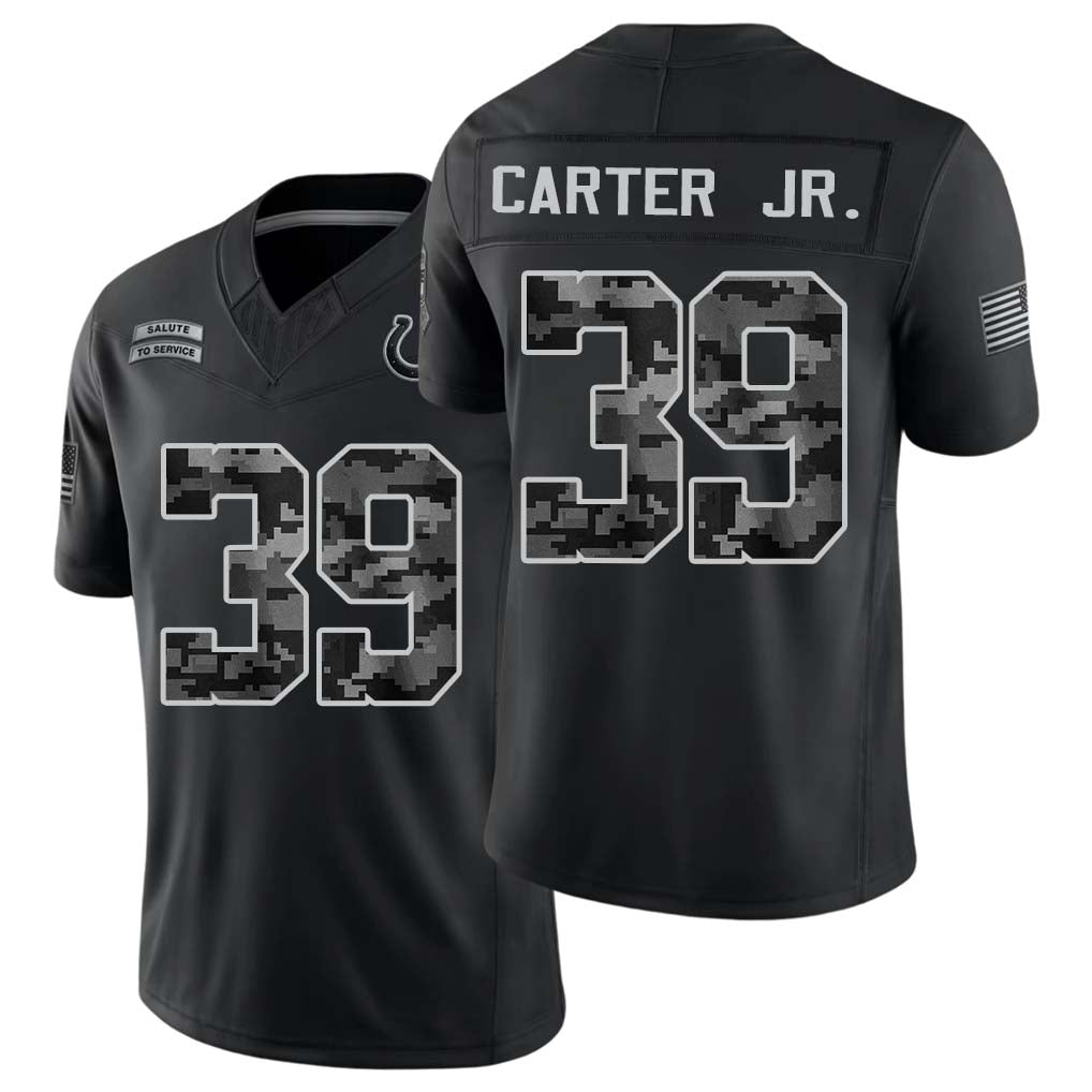 Indianapolis #39 Carter Jr. Player Football V Neck Short Sleeve Black Jersey Rob For Men Youth Women Gift