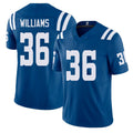 Indianapolis #36 Williams Player Football V Neck Short Sleeve Royal Jersey Roydell For Men Youth Women Gift