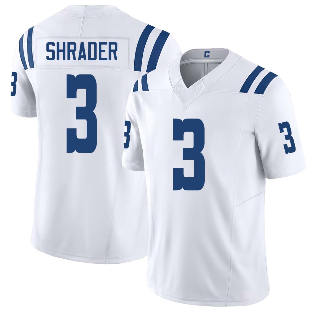 Indianapolis #3 Shrader Player Football V Neck Short Sleeve White Jersey Spencer For Men Youth Women Gift
