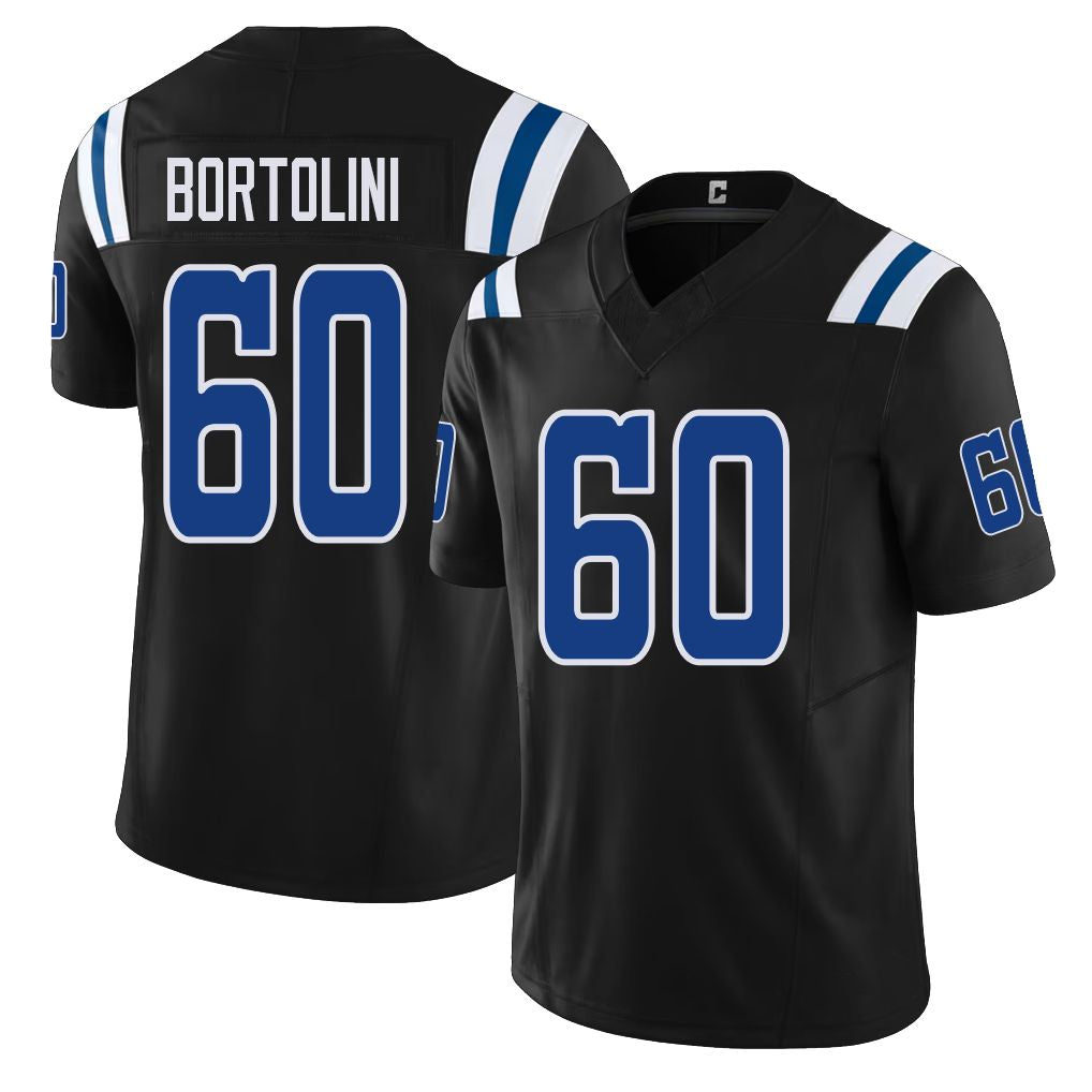 Indianapolis #60 Bortolini Player Football V Neck Short Sleeve Black Jersey Tanor For Men Youth Women Gift