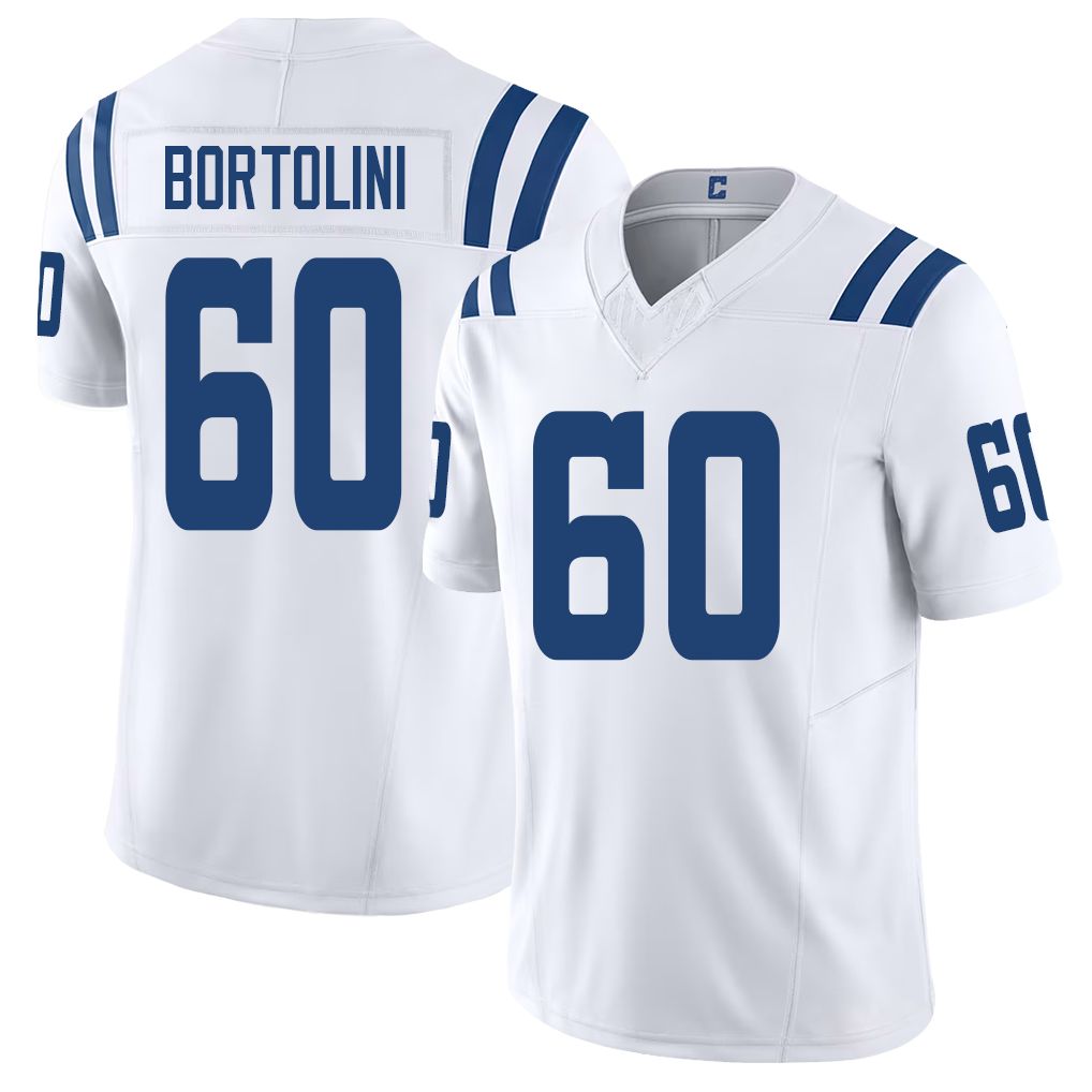 Indianapolis #60 Bortolini Player Football V Neck Short Sleeve White Jersey Tanor For Men Youth Women Gift
