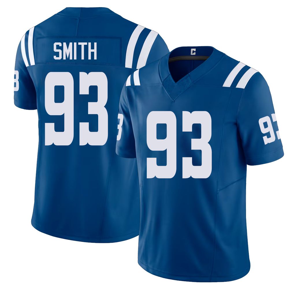 Indianapolis #93 Smith Player Football V Neck Short Sleeve Royal Jersey Tim For Men Youth Women Gift